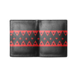 Black Red Play Card Shapes Men's Leather Wallet (Model 1612)