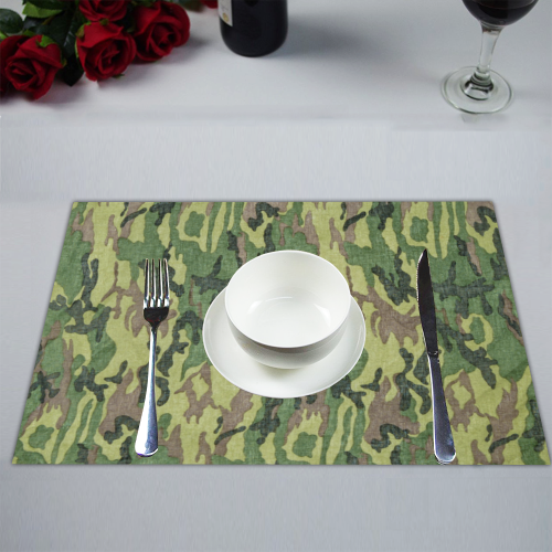 Military Camo Green Woodland Camouflage Placemat 14’’ x 19’’ (Set of 4)