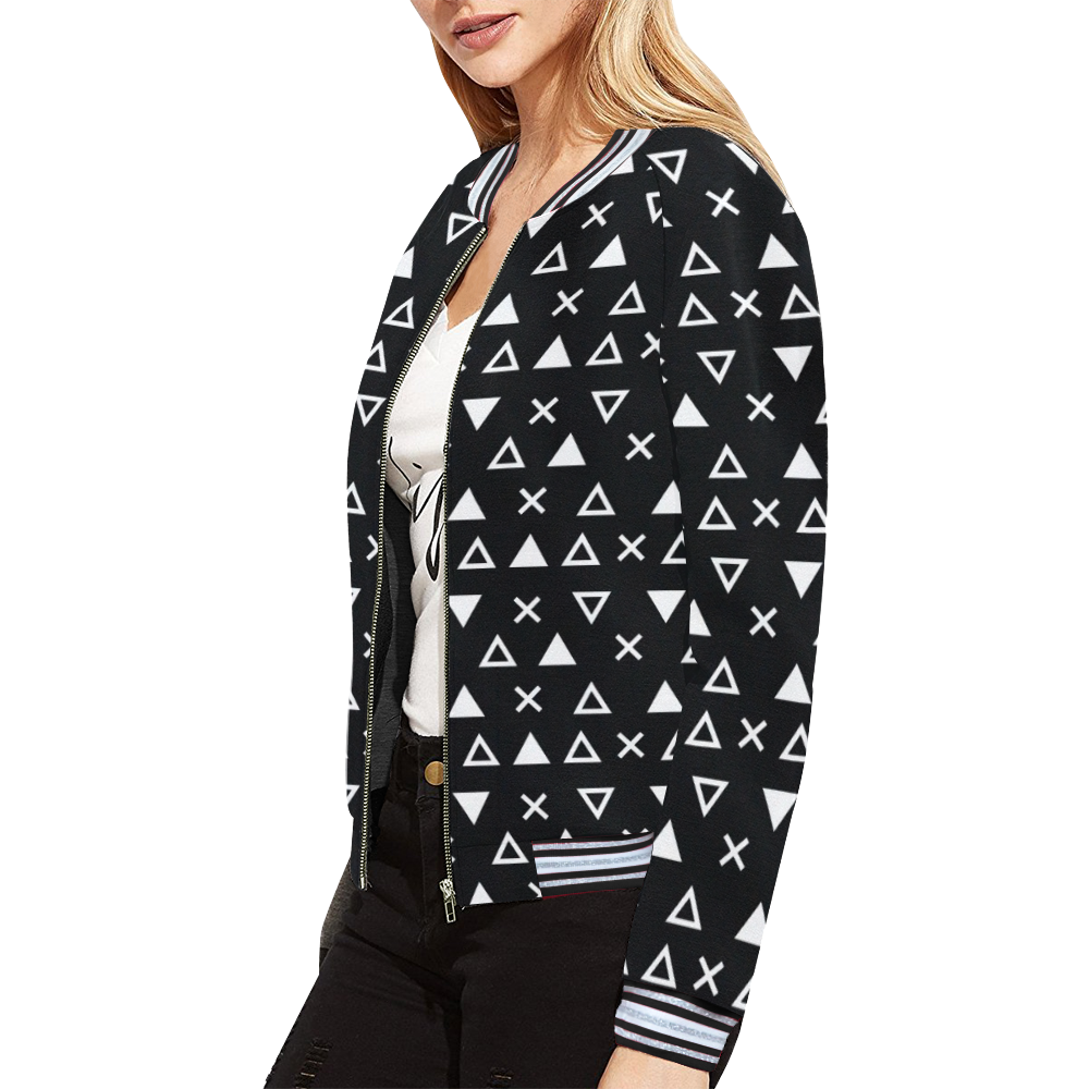 Geo Line Triangle All Over Print Bomber Jacket for Women (Model H21)
