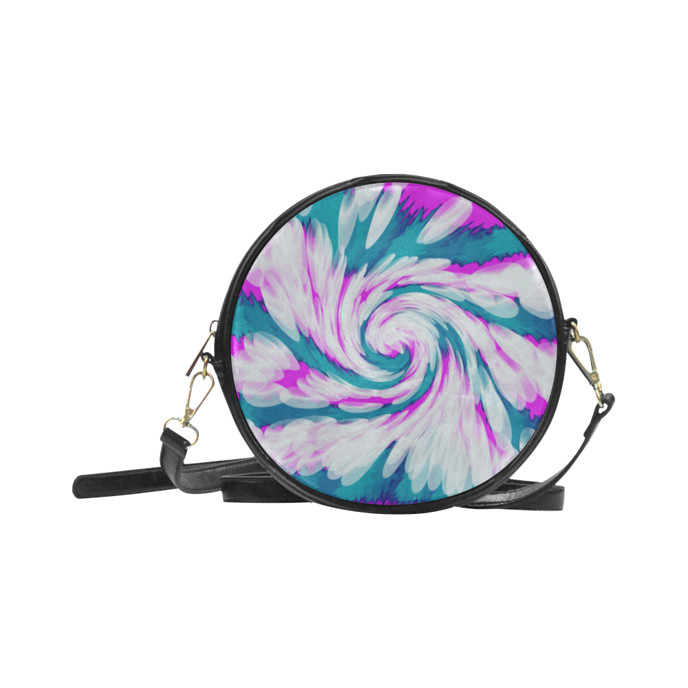 Turquoise Pink Tie Dye Swirl Abstract Round Sling Bag (Model 1647)