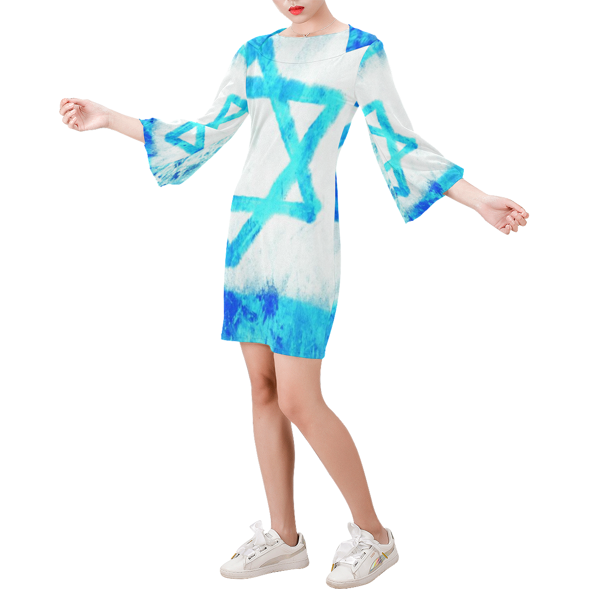 israel flag- Bell Sleeve Dress (Model D52)