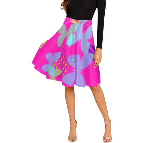 Colorful Butterflies ZF Melete Pleated Midi Skirt (Model D15)