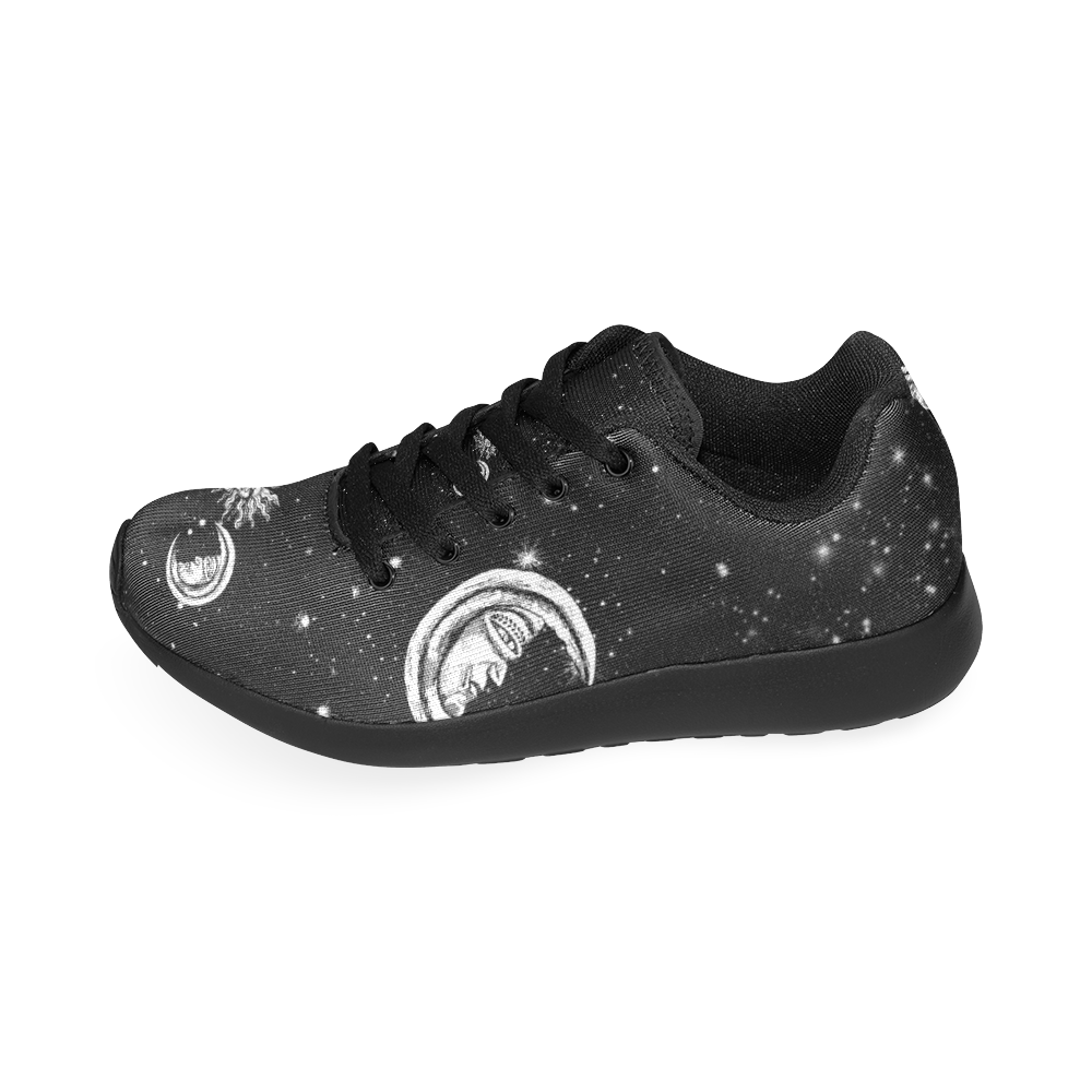 Mystic Stars, Moon and Sun (Black Laces) Men's Running Shoes/Large Size (Model 020)