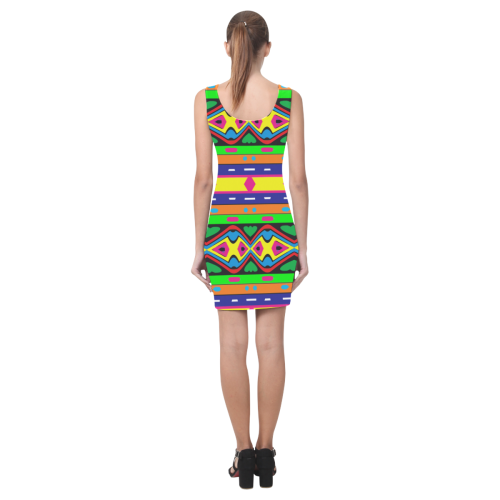 Distorted colorful shapes and stripes Medea Vest Dress (Model D06)