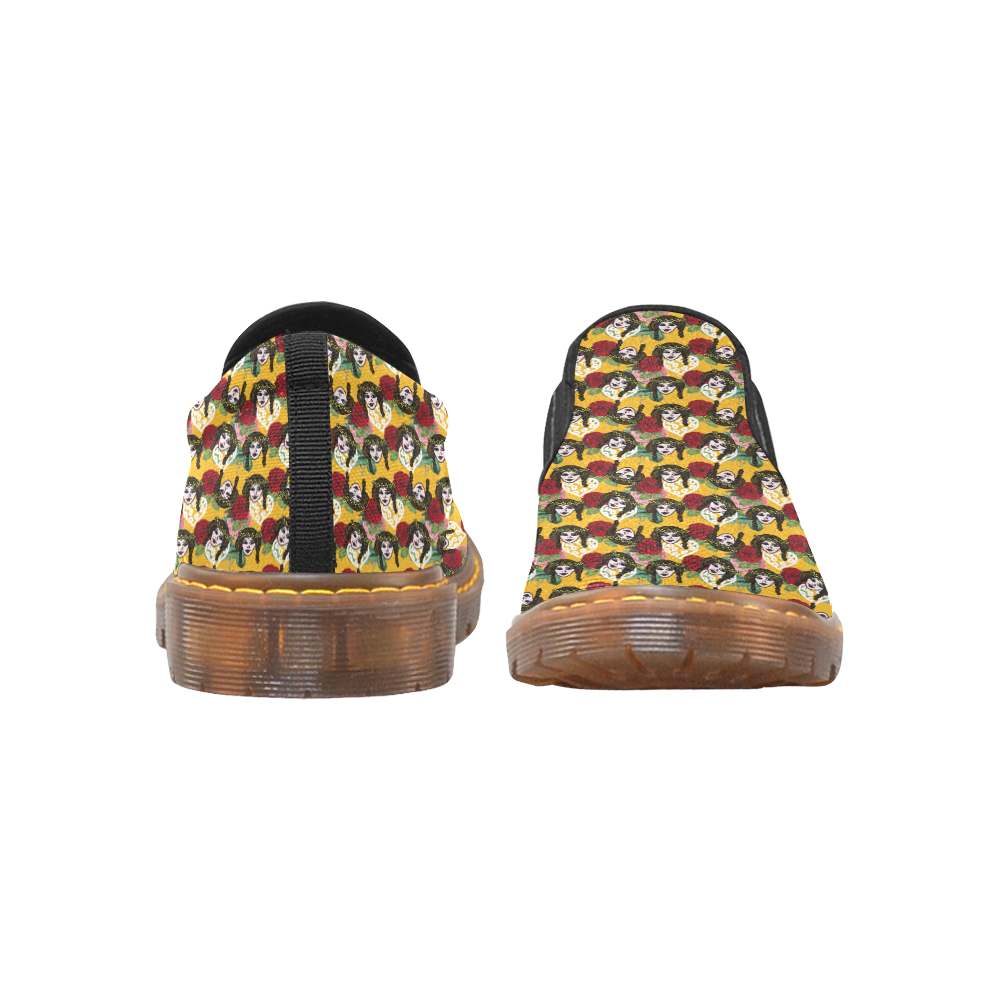 vintage hippie girl pattern yellow Martin Women's Slip-On Loafer (Model 12031)