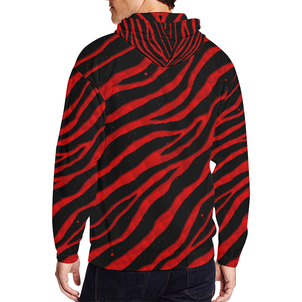 Ripped SpaceTime Stripes - Red All Over Print Full Zip Hoodie for Men (Model H14)