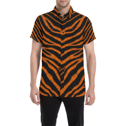 Ripped SpaceTime Stripes - Orange Men's All Over Print Short Sleeve Shirt/Large Size (Model T53)