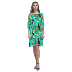 Tropical Summer Toucan Pattern Rhea Loose Round Neck Dress(Model D22)
