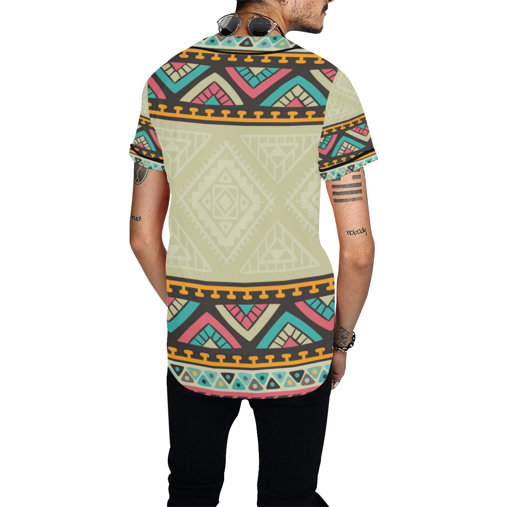 Beautiful Ethnic Tiki Design All Over Print Baseball Jersey for Men (Model T50)