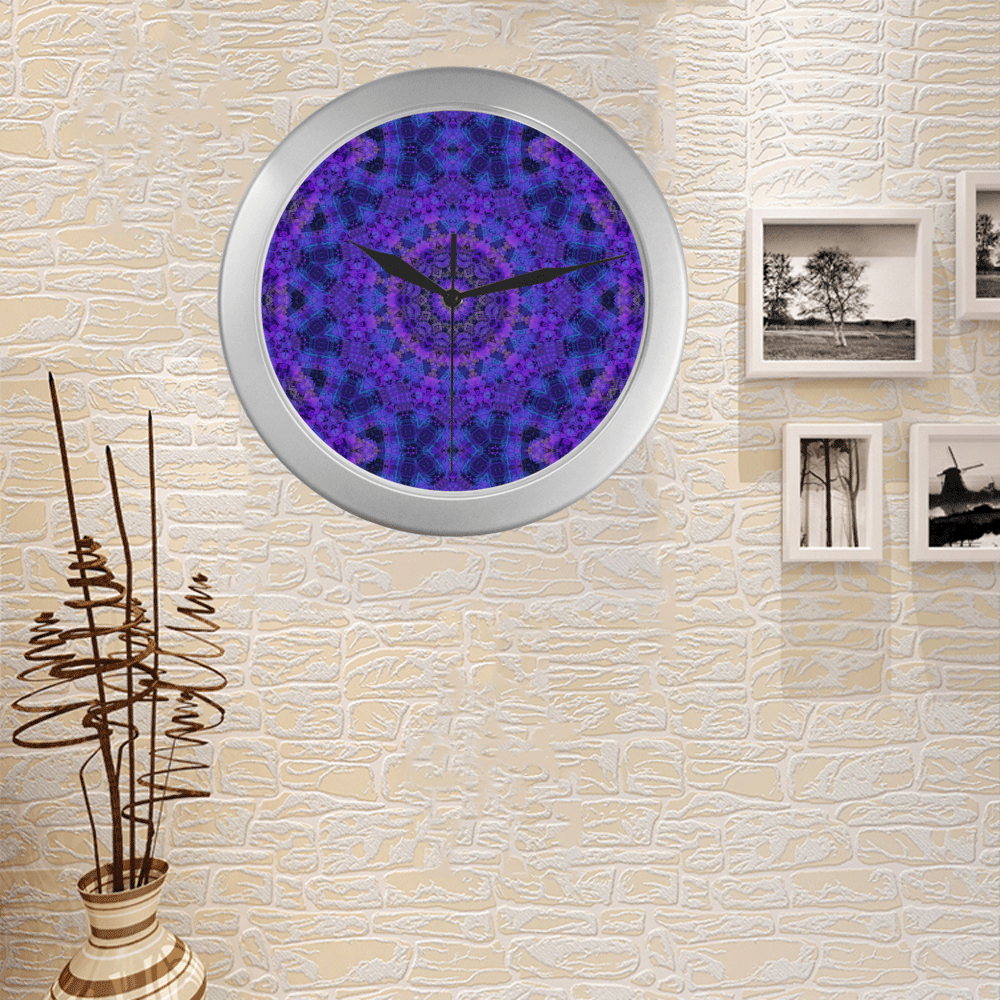 Mandala in Purple/Blue Silver Color Wall Clock