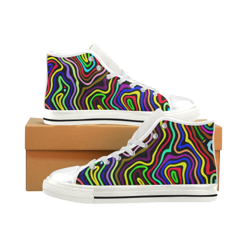 Multicolored Wavy Line Pattern Men’s Classic High Top Canvas Shoes (Model 017)