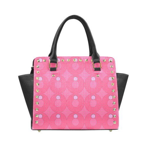 Elegant Rose Pink Dot Retro Rivet Shoulder Handbag (Model 1645)