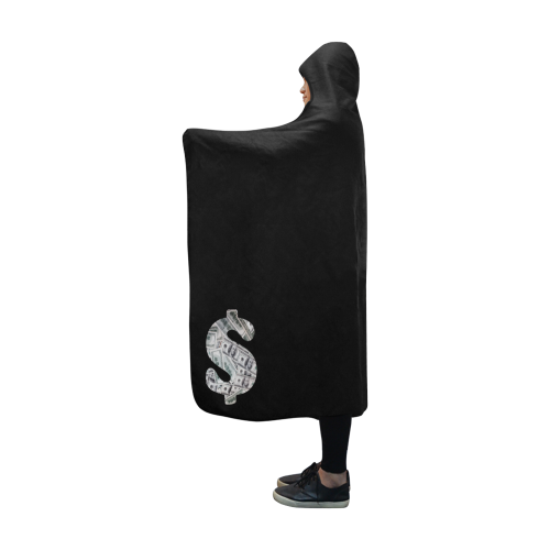 Hundred Dollar Bills - Money Sign Black Hooded Blanket 60''x50''