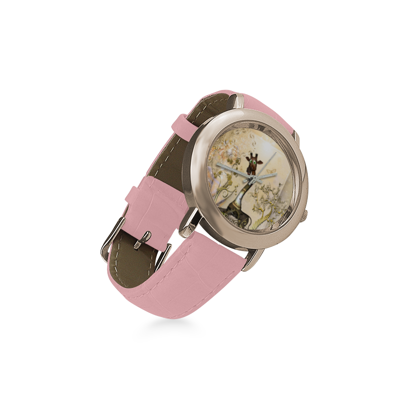 Funny steampunk giraffe Women's Rose Gold Leather Strap Watch(Model 201)