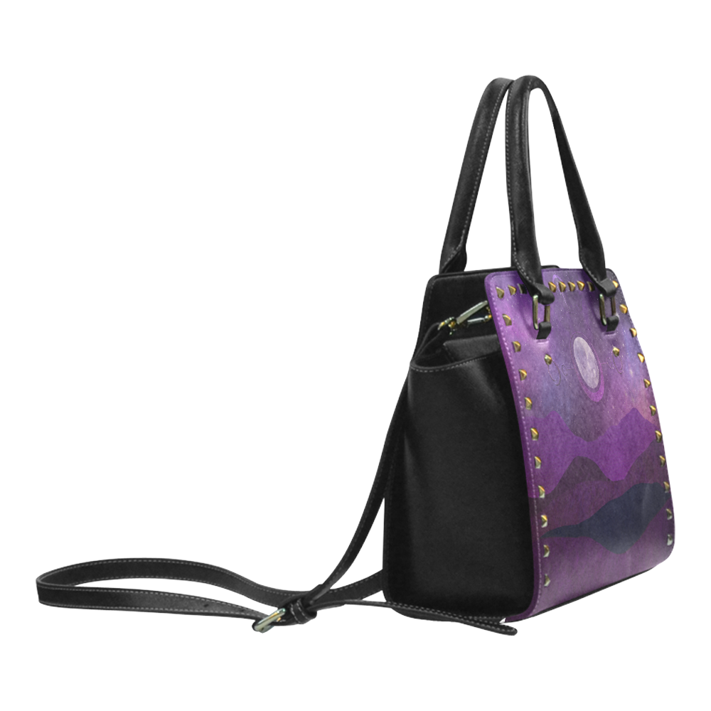 Purple Moon Night Rivet Shoulder Handbag (Model 1645)