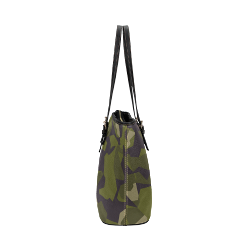 Swedish M90 woodland camouflage Leather Tote Bag/Small (Model 1651)