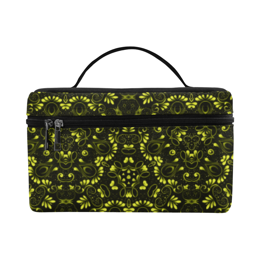 Green vintage pattern on a black background Cosmetic Bag/Large (Model 1658)