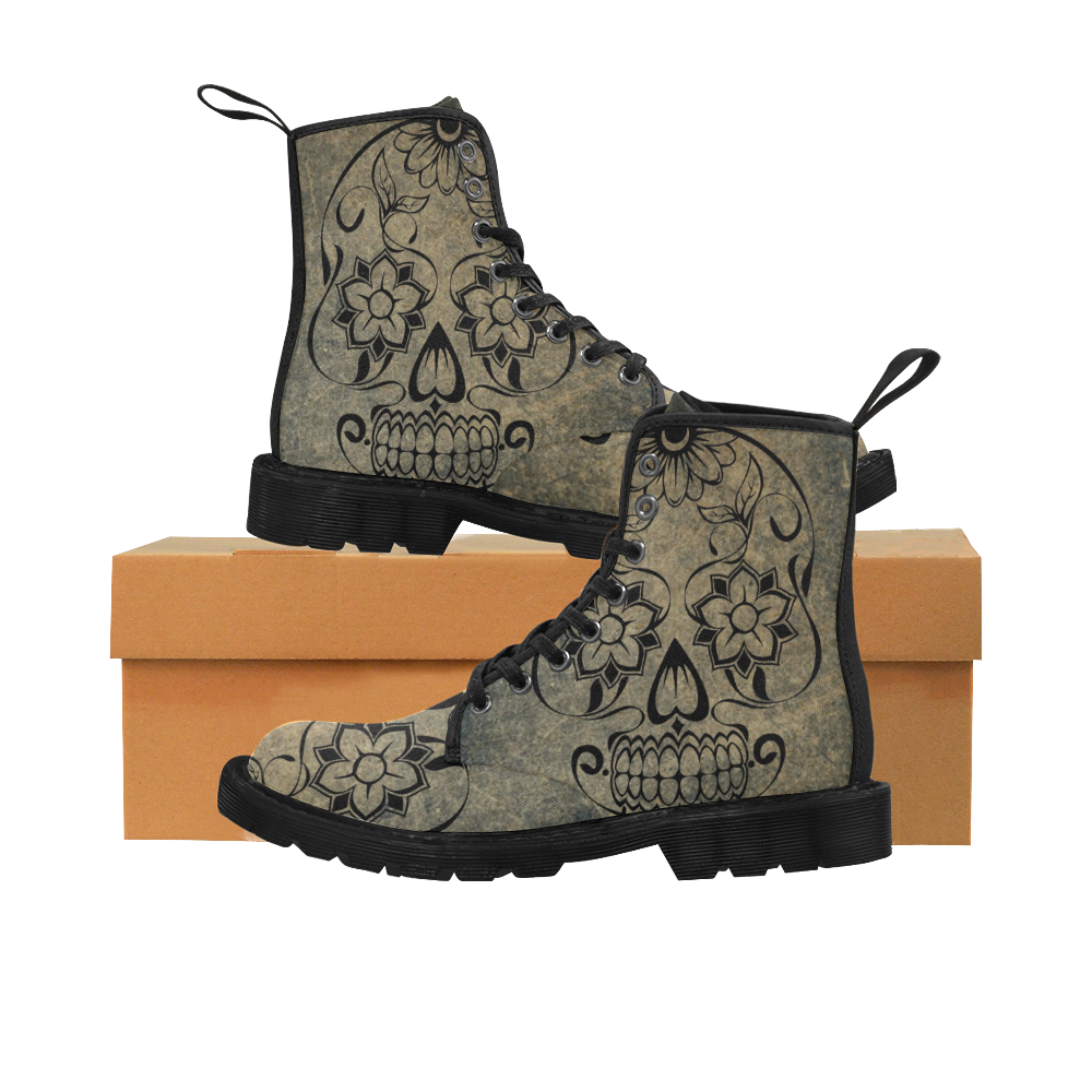 Skull and Crossbones Martin Boots for Women (Black) (Model 1203H)