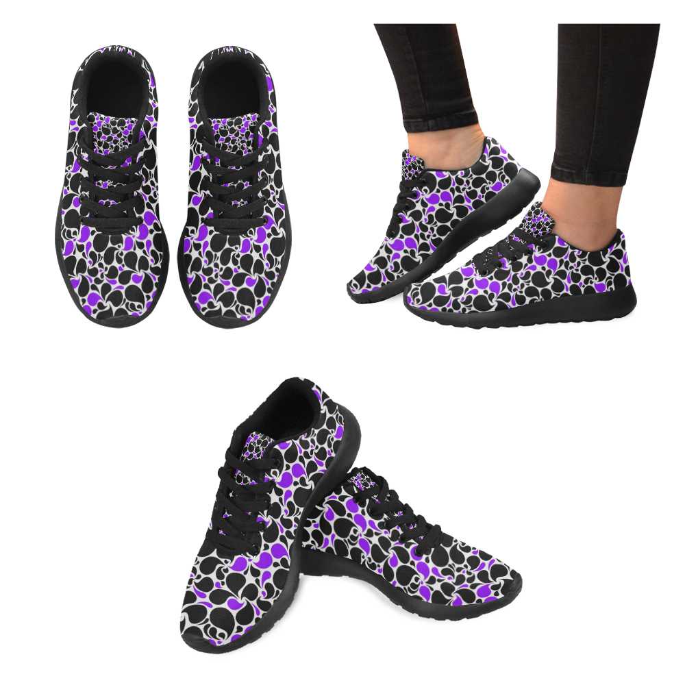 purple black paisley Kid's Running Shoes (Model 020)