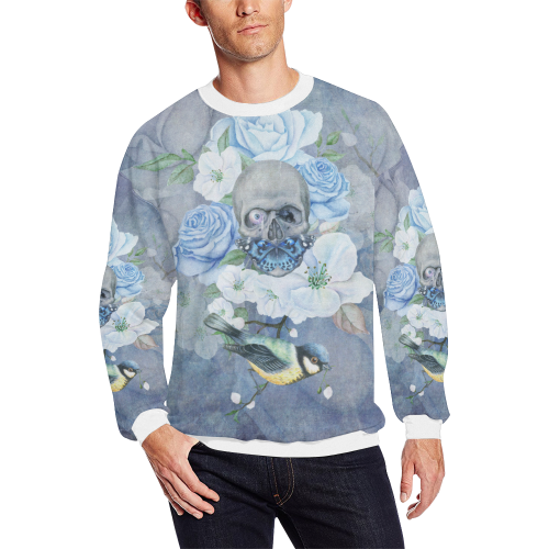 Gothic Skull With Butterfly Men's Oversized Fleece Crew Sweatshirt (Model H18)