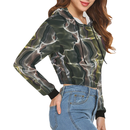 Abstract Wavy Mesh All Over Print Crop Hoodie for Women (Model H22)