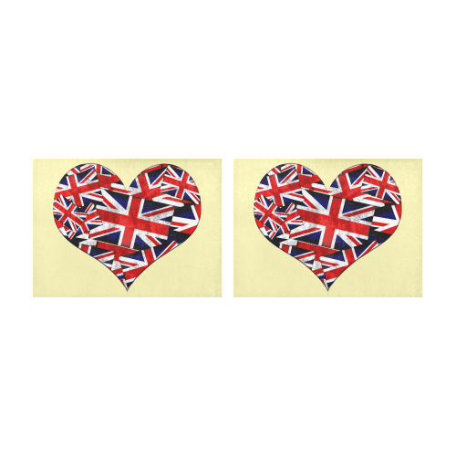 Union Jack British UK Flag Heart Yellow Placemat 14’’ x 19’’ (Two Pieces)