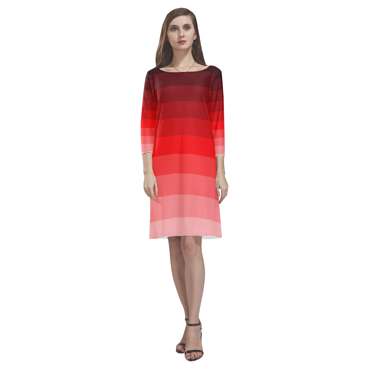 Red multicolored stripes Rhea Loose Round Neck Dress(Model D22)