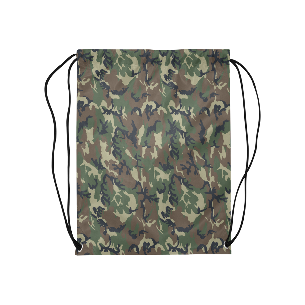 Woodland Forest Green Camouflage Medium Drawstring Bag Model 1604 (Twin Sides) 13.8"(W) * 18.1"(H)