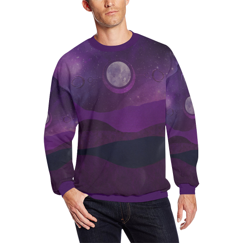 Purple Moon Night Men's Oversized Fleece Crew Sweatshirt (Model H18)