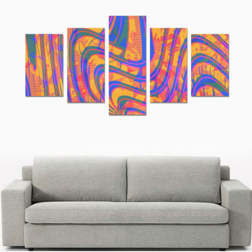 Blue and Orange 90s Abstract Canvas Print Sets C (No Frame)