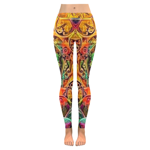 Orange Mandala Women's Low Rise Leggings (Invisible Stitch) (Model L05)