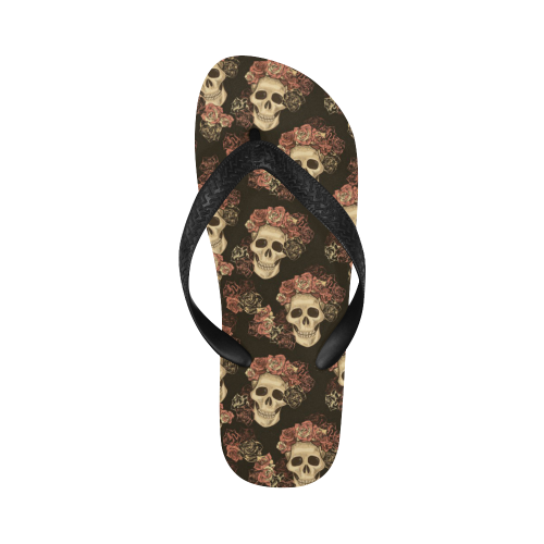 Skull and Rose Pattern Flip Flops for Men/Women (Model 040)