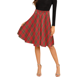 Red Tartan Plaid Pattern Melete Pleated Midi Skirt (Model D15)