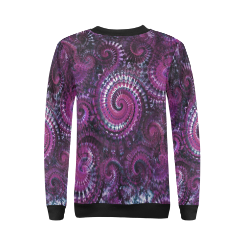 Purple Tie Dye Crazy Spirals All Over Print Crewneck Sweatshirt for Women (Model H18)