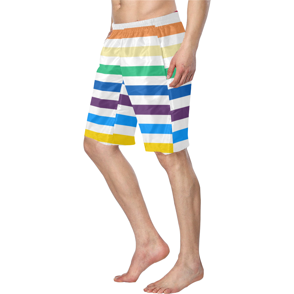 Rainbow Stripes with White Men's Swim Trunk (Model L21)