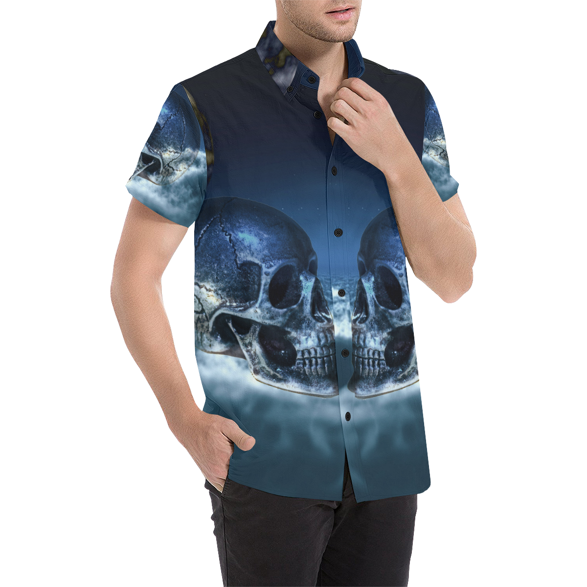 Skull and Moon Men's All Over Print Short Sleeve Shirt/Large Size (Model T53)