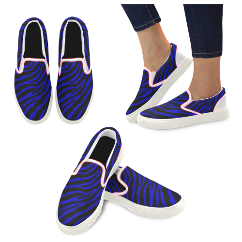 Ripped SpaceTime Stripes - Blue Slip-on Canvas Shoes for Men/Large Size (Model 019)