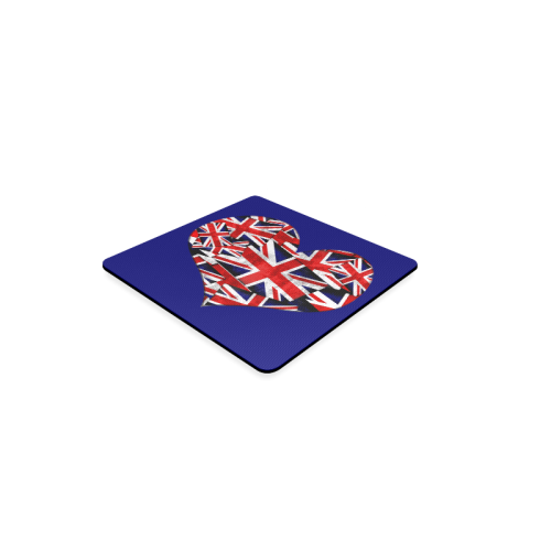 Union Jack British UK Flag Heart Blue Square Coaster
