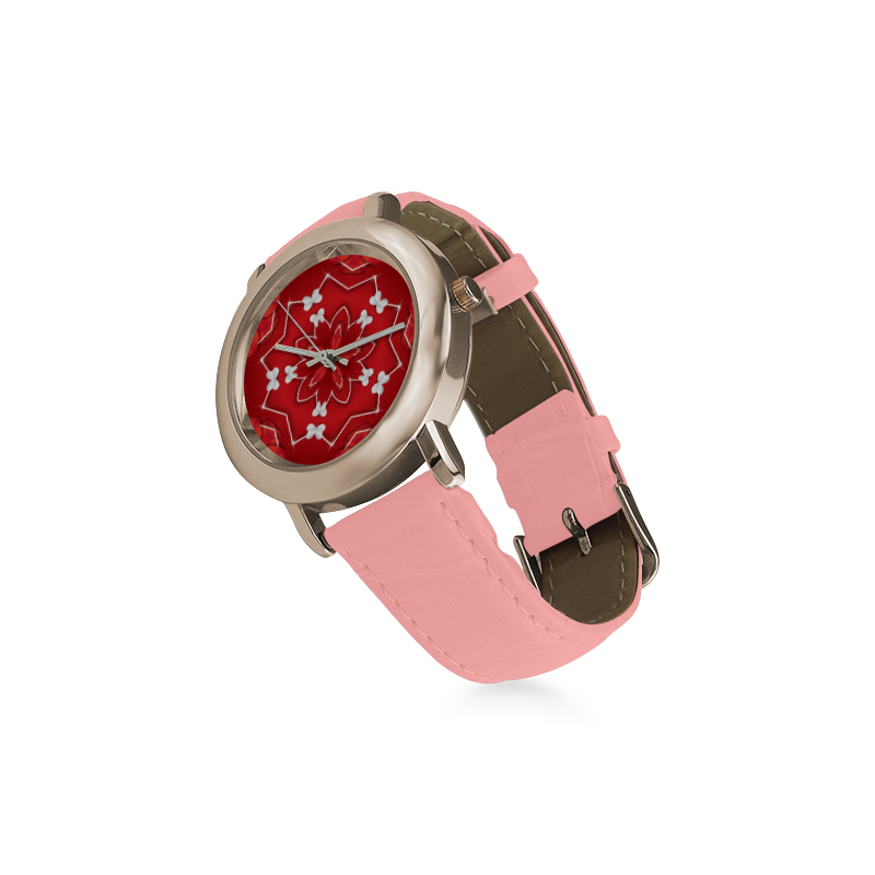 Love and Romance Red and White Hearts and Butterfl Women's Rose Gold Leather Strap Watch(Model 201)