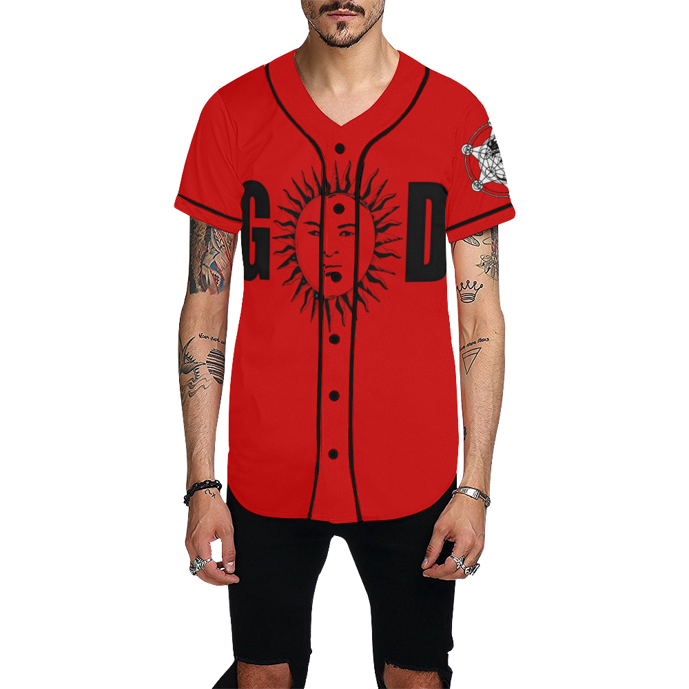 GOD Baseball Jersey Red All Over Print Baseball Jersey for Men (Model T50)