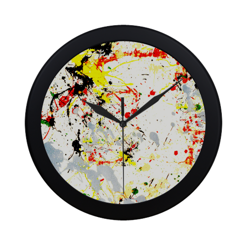 Black, Red, Yellow Paint Splatter Circular Plastic Wall clock