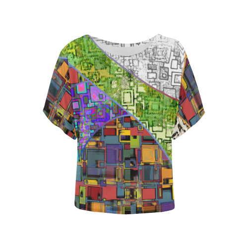 Abstract Rectangles Pattern Wallpaper 1 Women's Batwing-Sleeved Blouse T shirt (Model T44)