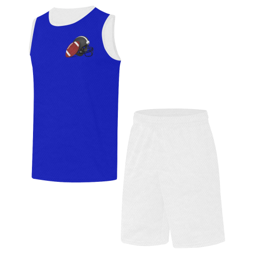 Football and Football Helmet Sports White and Blue All Over Print Basketball Uniform