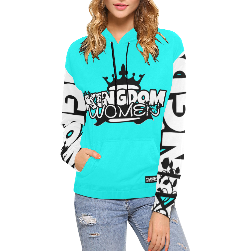 Teal Blue All Over Print Hoodie for Women (USA Size) (Model H13)