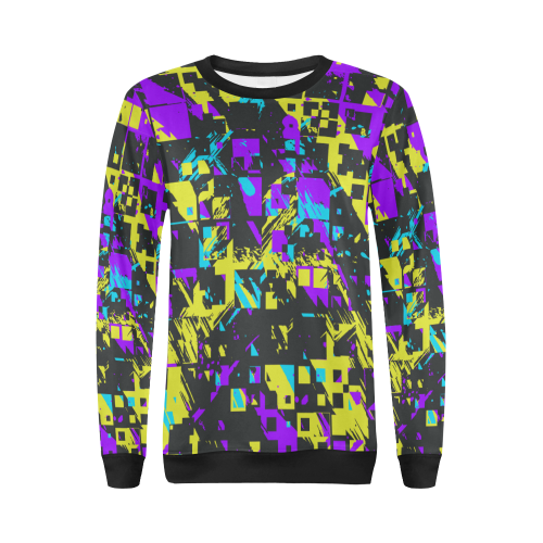 Purple yelllow squares All Over Print Crewneck Sweatshirt for Women (Model H18)