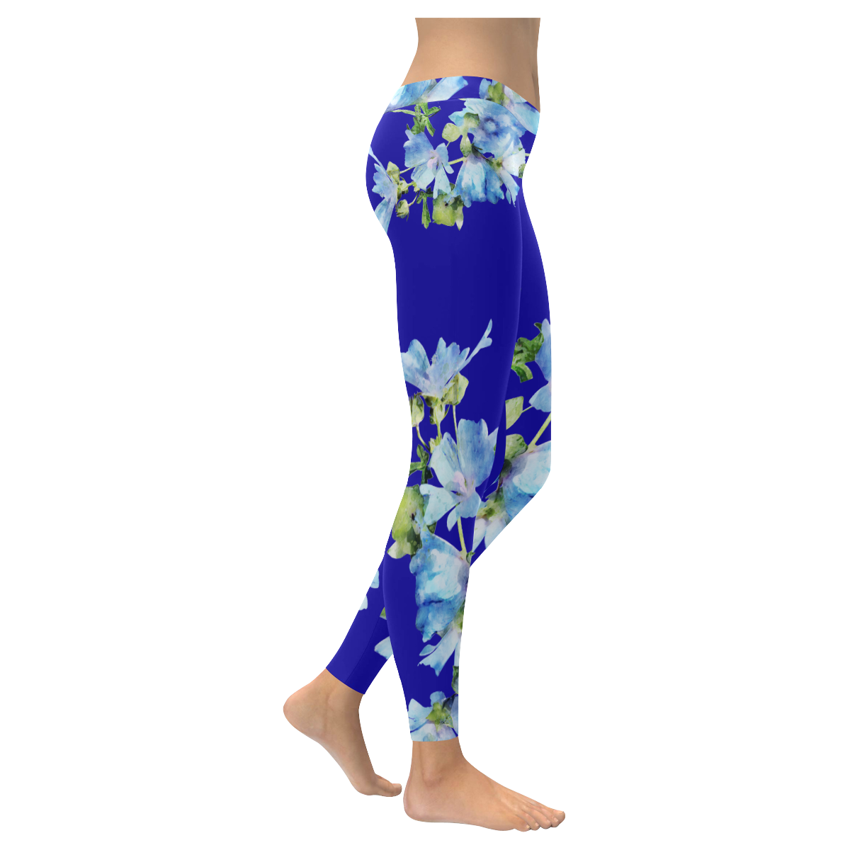 Fairlings Delight's Flowering Blues Bouquets 53086J2 Women's Low Rise Leggings (Invisible Stitch) (Model L05)