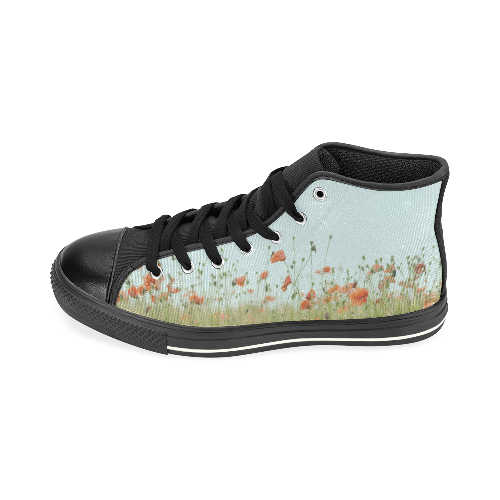 Field of Flowers Black High Top Canvas Shoes for Kid (Model 017)