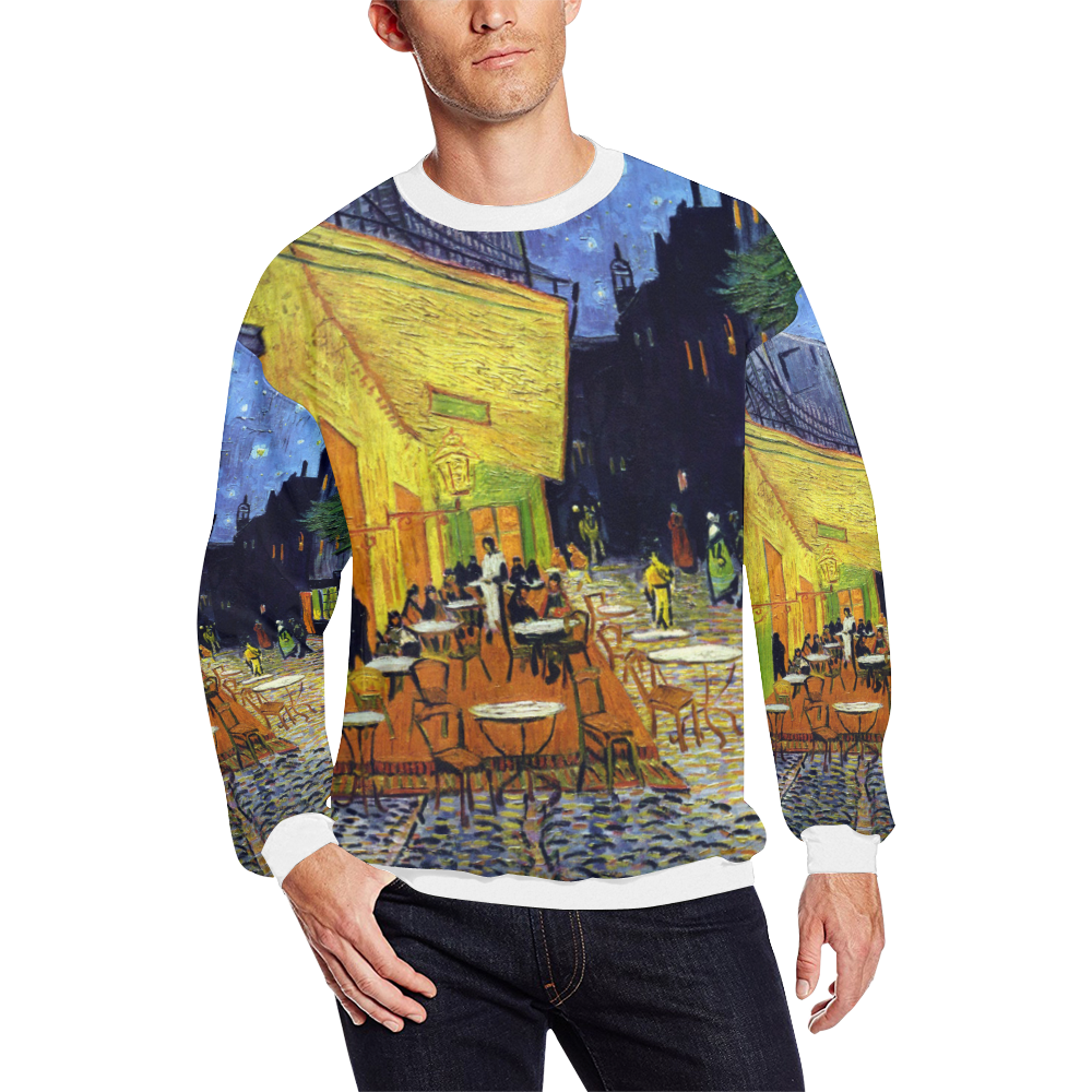 Vincent Willem van Gogh - Cafe Terrace at Night Men's Oversized Fleece Crew Sweatshirt/Large Size(Model H18)