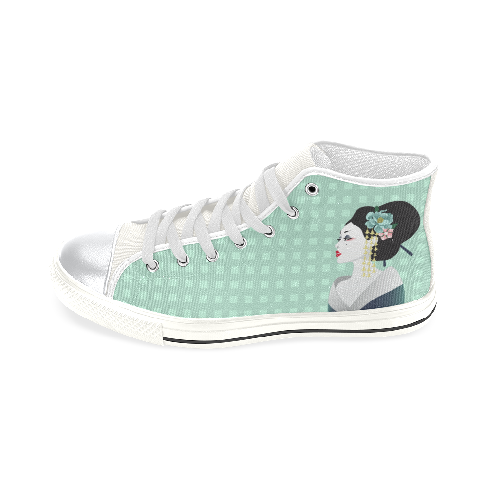 Geisha White High Top Canvas Shoes for Kid (Model 017)