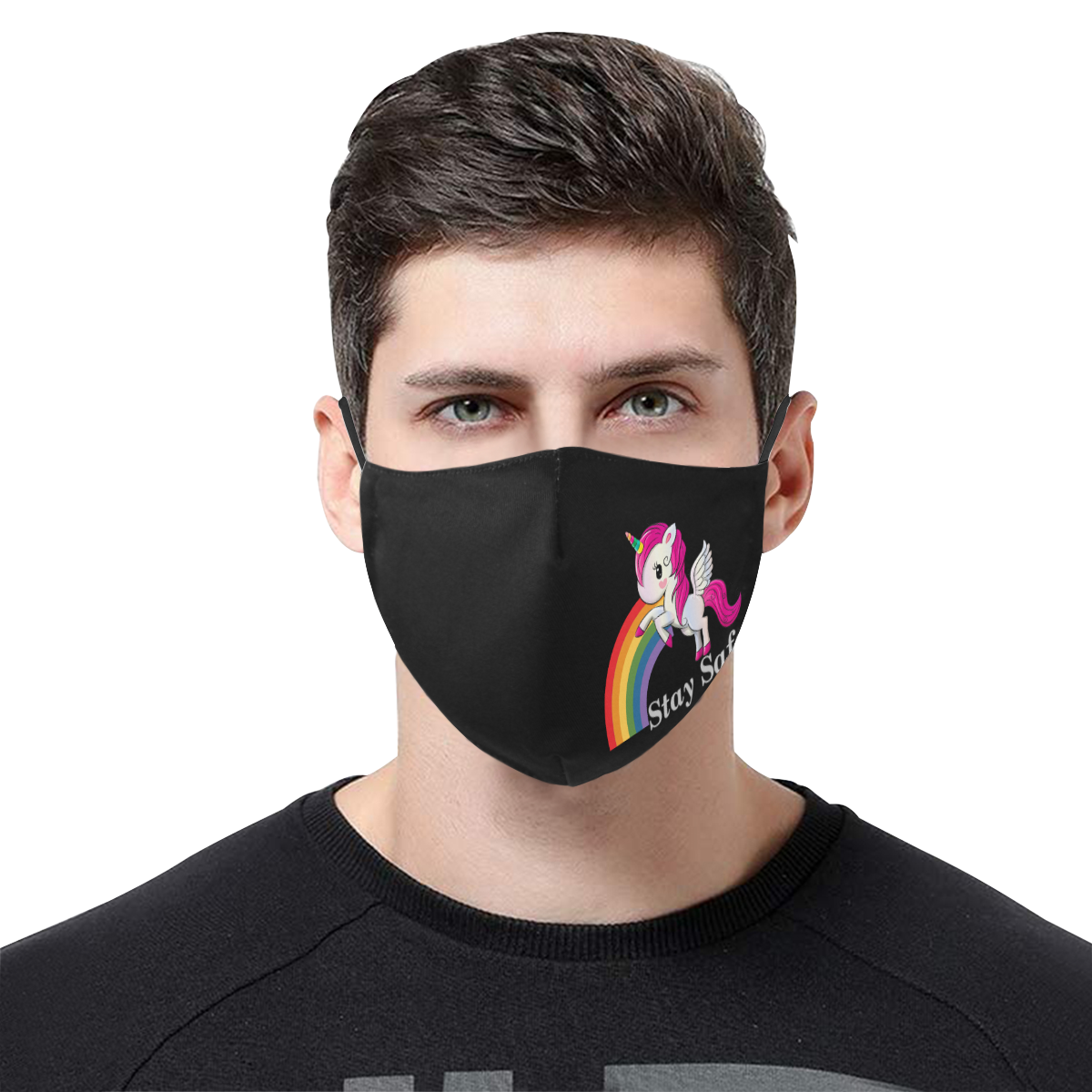 unicorn mask_black 3D Mouth Mask with Drawstring (Pack of 3) (Model M04)